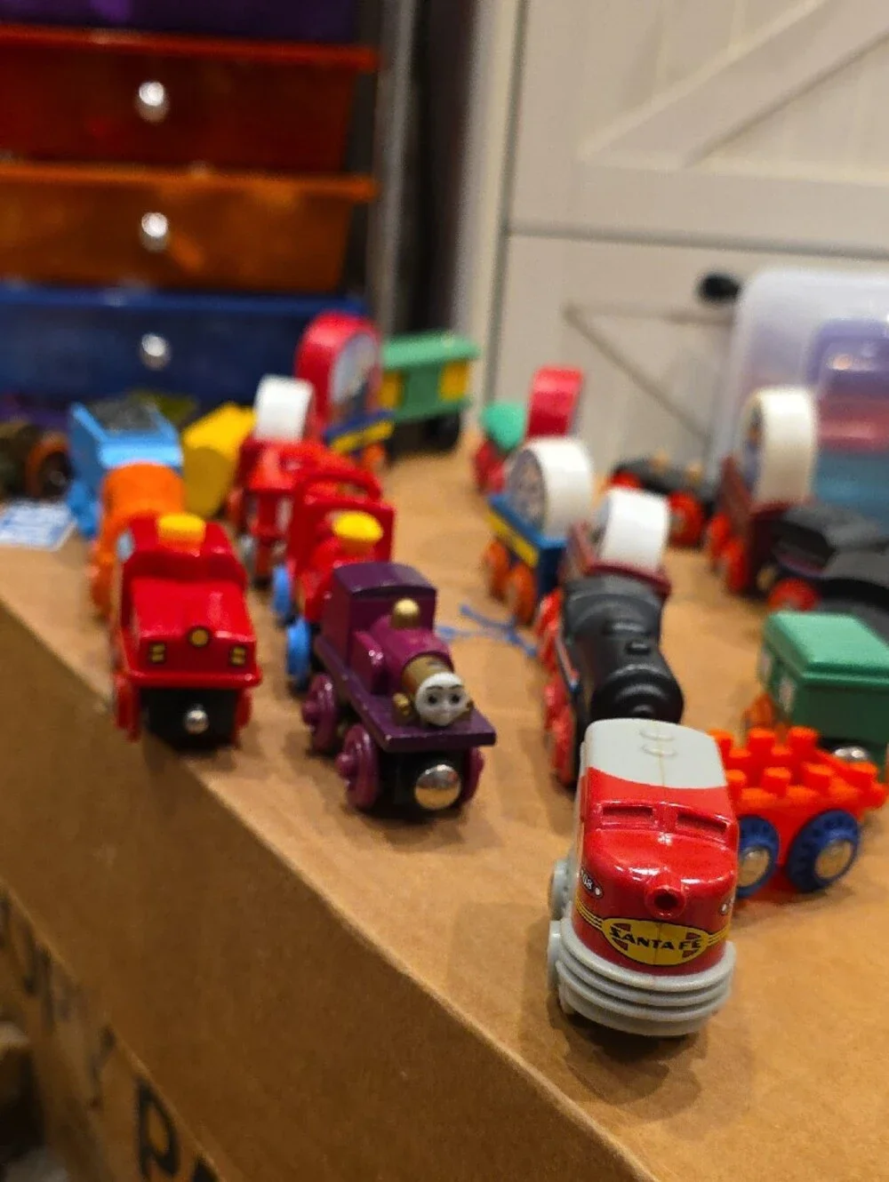 Vintage Multicolor Wooden Train Set with Engines, Cars & Tracks